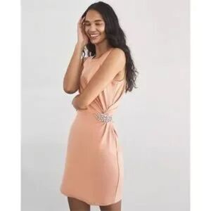 Express peach rhinestone brooch tee shirt dress  xs quirky retro cocktail party‎